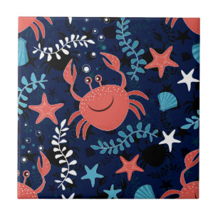 Azulejo De Cerâmica Um bom padrão do mar com caranguejos.
