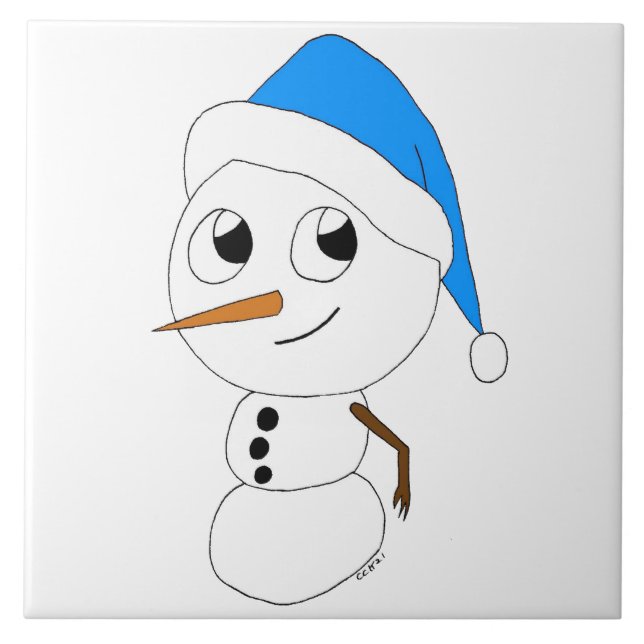Azulejo De Cerâmica um boneco de neve chibi (Frente)