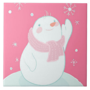 Azulejo De Cerâmica Um boneco de neve que alcança para um floco de