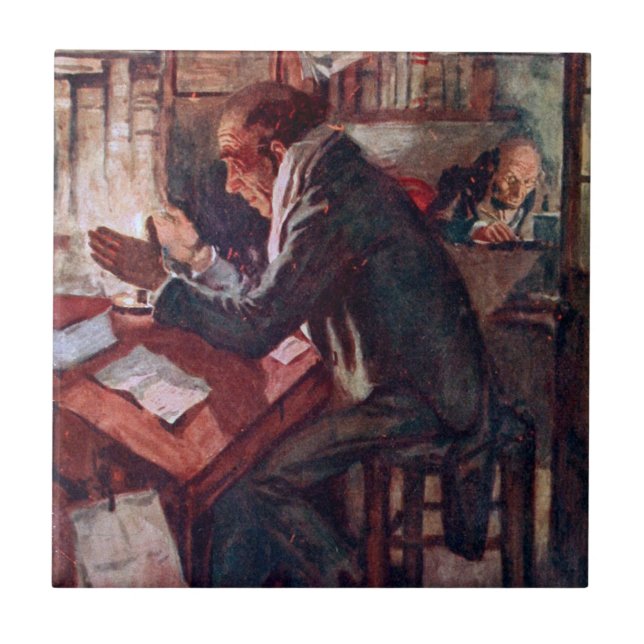 Azulejo De Cerâmica Um Carol de Natal: Cratchit e Scrooge (Frente)