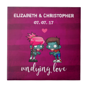 Azulejo De Cerâmica Um Casal Zombie Bonito Indecifrando Casamento De A