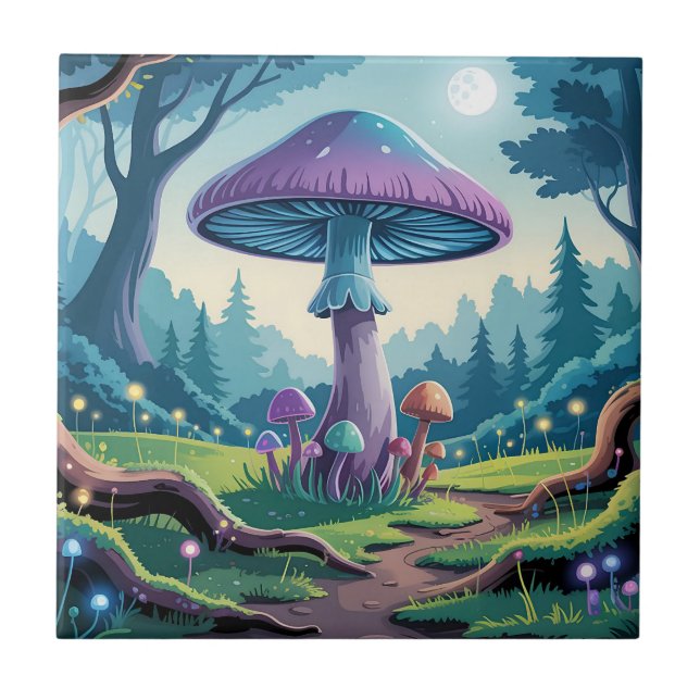 Azulejo De Cerâmica Um Cogumelo Roxo (Frente)