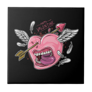 Azulejo De Cerâmica um coração de amor com lábios e asas que são ating