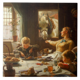 Azulejo De Cerâmica Um da família (sendo um burro alimentado)