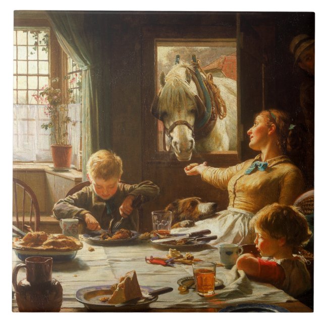 Azulejo De Cerâmica Um da família (sendo um burro alimentado) (Frente)