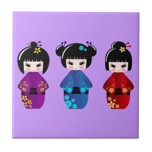 Azulejo De Cerâmica Um desenho animado de bonecas kokeshi
