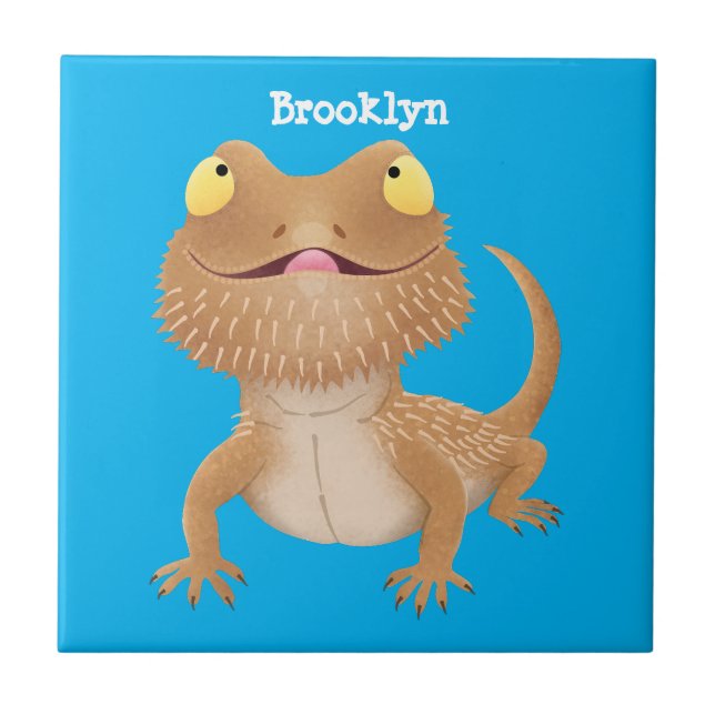 Azulejo De Cerâmica Um desenho animado de lagarto de dragão barbudo (Frente)