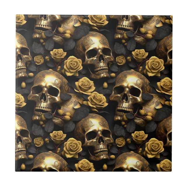 Azulejo De Cerâmica Um Design 8 da série Skull e Rosa (Frente)