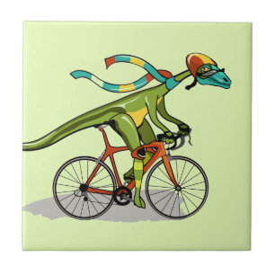 Azulejo De Cerâmica Um Dinossauro Anabisetia Andando De Bicicleta.