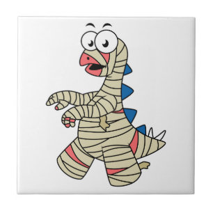 Azulejo De Cerâmica Um Estegossauro De Cartoon Vestiu Como Uma Mamã.
