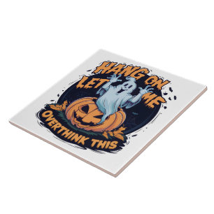 Azulejo De Cerâmica Um fantasma brincalhão com uma abóbora esculpida