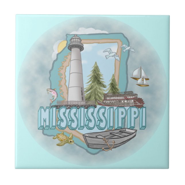 Azulejo De Cerâmica Um Farol do Mississippi (Frente)