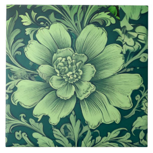 Azulejo De Cerâmica Um Flor Vintage Verde Sage