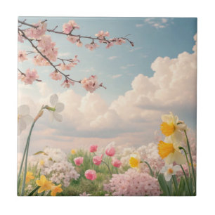 Azulejo De Cerâmica Um Fundo Floral de Primavera