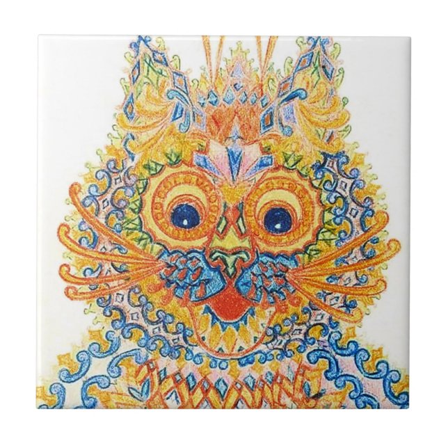Azulejo De Cerâmica Um Gato De Olhos Amplos, Louis Wain (Frente)