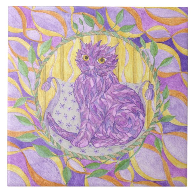 Azulejo De Cerâmica Um Gato Pintado (Frente)