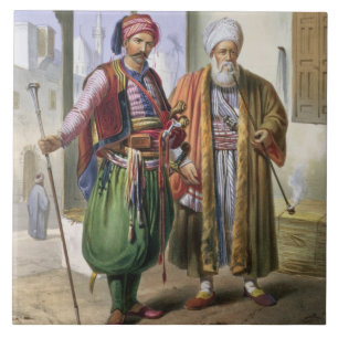 Azulejo De Cerâmica Um Janissary e um comerciante no Cairo, ilustraç