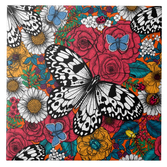 Azulejo De Cerâmica Um jardim colorido (Frente)