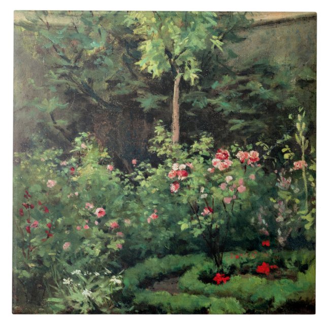 Azulejo De Cerâmica Um Jardim Rosa, arte fina de Camille Pissarro, (Frente)