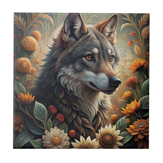 Azulejo De Cerâmica Um Lobo Florestal Bonito (Frente)