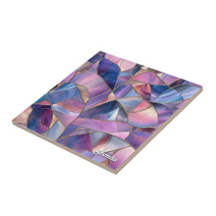 Azulejo De Cerâmica Um luxuoso padrão de vitral em tons roxos