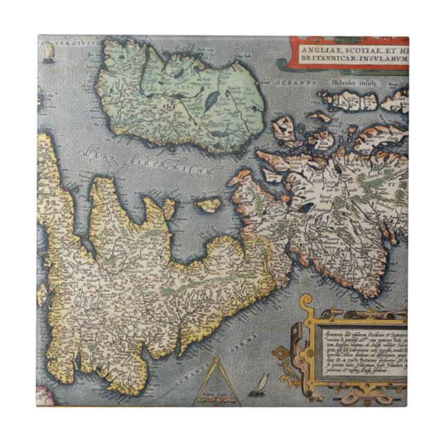 Azulejo De Cerâmica Um mapa de Grâ Bretanha | 1587 (Frente)