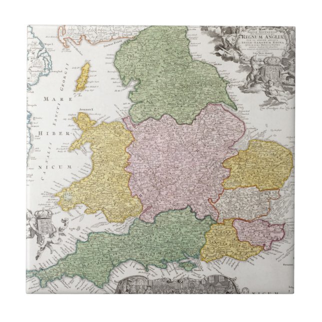 Azulejo De Cerâmica Um mapa de Inglaterra | 1760 (Frente)