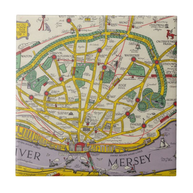 Azulejo De Cerâmica Um mapa de Merseyside, Liverpool (Frente)