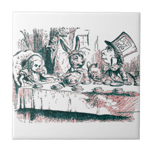 Azulejo De Cerâmica Um matiz cor-de-rosa de Tenniel do tea party louco