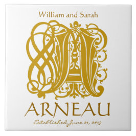 Azulejo De Cerâmica Um Monograma Dourado em Branco - Nomes Azulejo de 