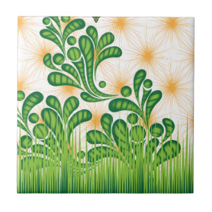 Azulejo De Cerâmica Um padrão artístico verde e dourado representando 