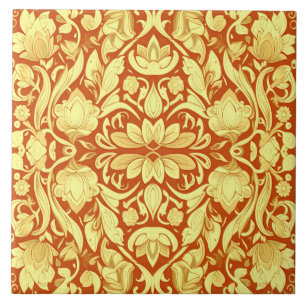 Azulejo De Cerâmica Um padrão floral vermelho e amarelo vintage