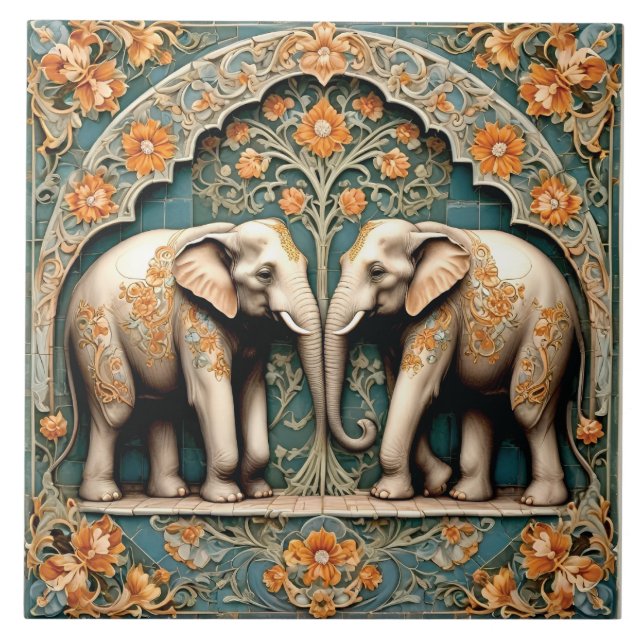 Azulejo De Cerâmica Um Par de Paquidermes (Frente)