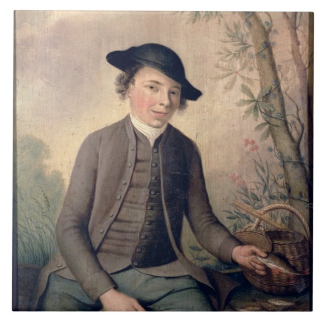 Azulejo De Cerâmica Um peixe de estripação do homem novo, 1782 (Frente)