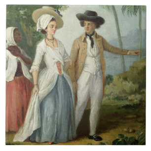 Azulejo De Cerâmica Um plantador e sua esposa, atendidos por um