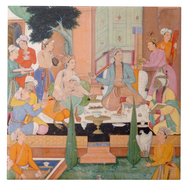 Azulejo De Cerâmica Um príncipe e os companheiros tomam rafrescamentos (Frente)