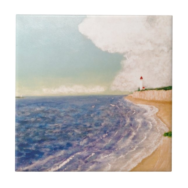 Azulejo De Cerâmica Um Sandy Beach agradável (Frente)