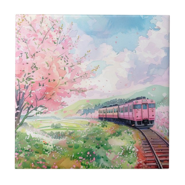 Azulejo De Cerâmica Um Trem na Primavera (Frente)