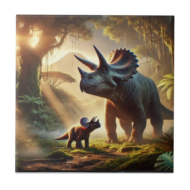 Azulejo De Cerâmica Um Tricerátopo adulto majestoso (Frente)