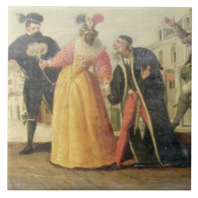 Azulejo De Cerâmica Um trupe de Commedia Dell'Arte antes de um (Frente)