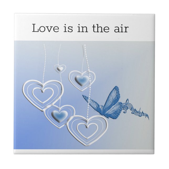 Azulejo De Cerâmica Uma borboleta e corações (Frente)