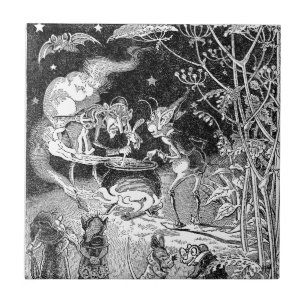 Azulejo De Cerâmica Uma bruxa fabrica cerveja para amigos da floresta