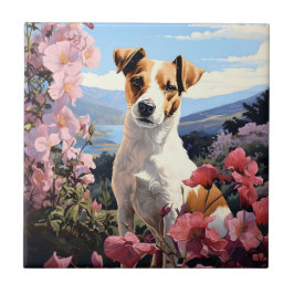 Azulejo De Cerâmica Uma Haven Floral de Jack Russell Terrier
