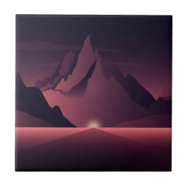 Azulejo De Cerâmica Uma ilustração de pôr do sol na montanha