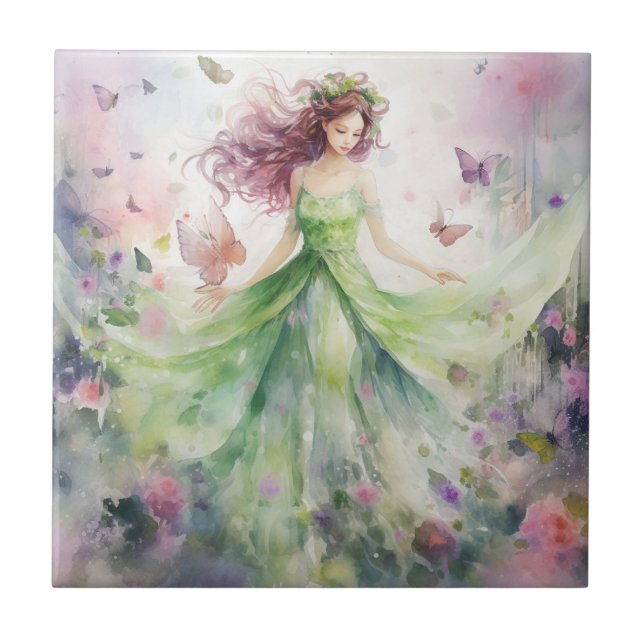 Azulejo De Cerâmica Uma Linda Fada da Primavera (Frente)
