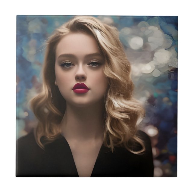 Azulejo De Cerâmica Uma Linda Mulher Loira (Frente)