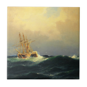Azulejo De Cerâmica Uma nave de vapor em uma tempestade no oceano Atlâ