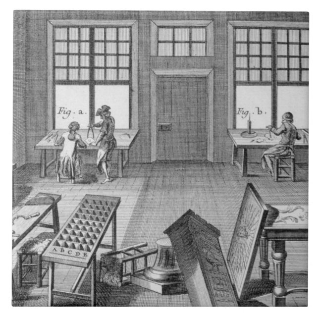 Azulejo De Cerâmica Uma oficina dos inlayer da mobília, 'do Encyclop (Frente)