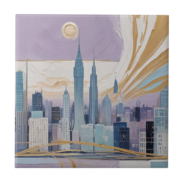Azulejo De Cerâmica Uma Paisagem Urbana Lunar (Frente)