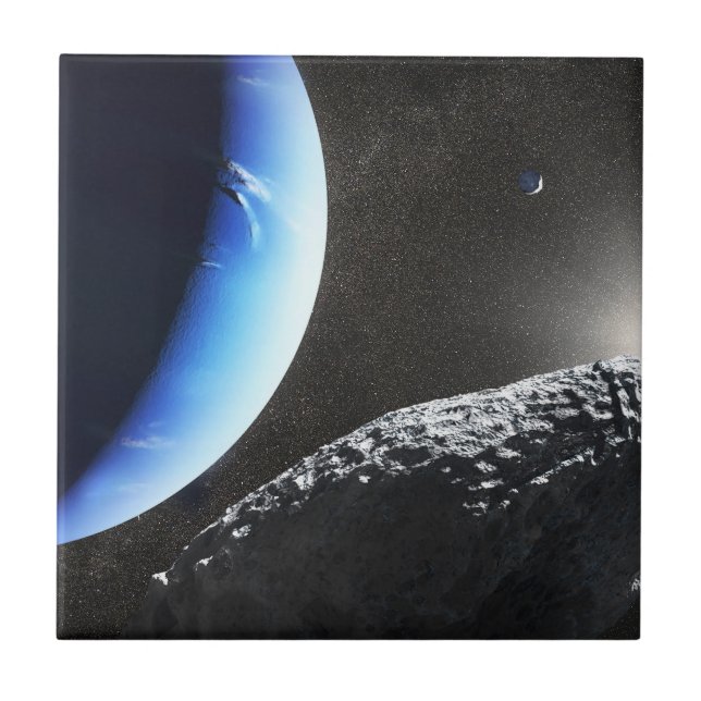 Azulejo De Cerâmica Uma Pequena Lua Hippocamp de Netuno. (Frente)